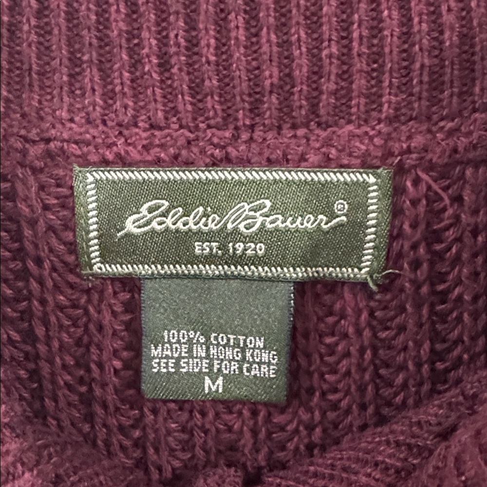 Eddie Bauer Men's Burgundy heavy knit 100% cotton Sweater - Picture 4 of 4